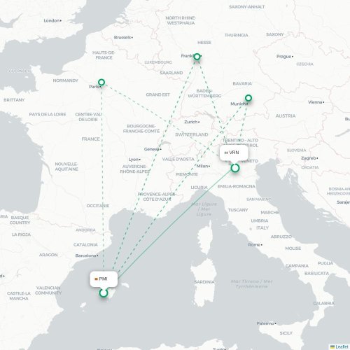 Palma De Mallorca - Verona karta över direktflyg