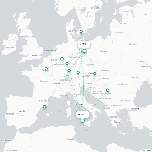 Palermo - Berlijn kaart van rechtstreekse vlucht