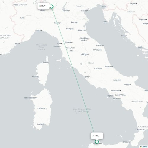Mapa lotu bezpośredniego Palermo – Bergamo