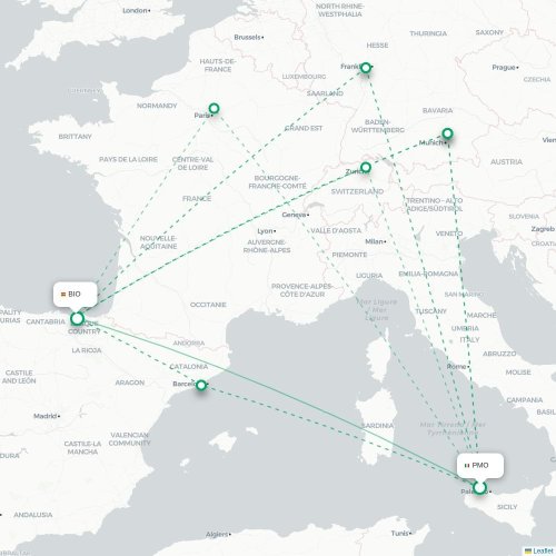 Mapa de vuelo directo Palermo - Bilbao