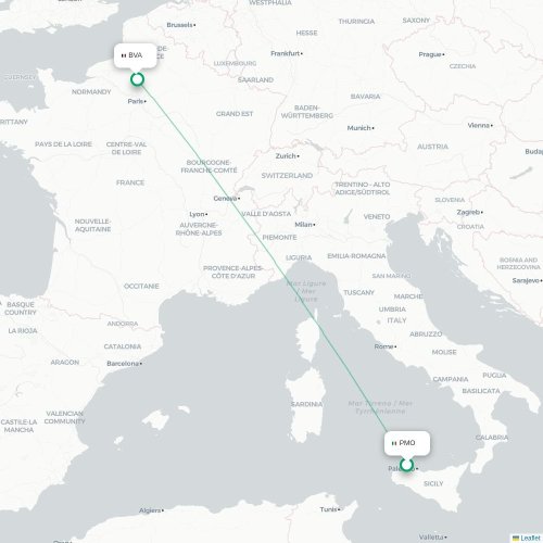 Mapa lotu bezpośredniego Palermo – Paryż