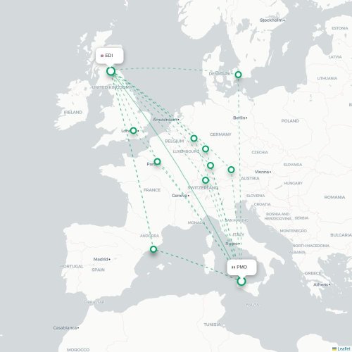 Mapa de vuelo directo Palermo - Edimburgo