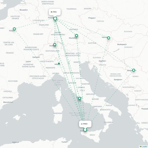 Palermo - Frankfurt am Main direct flight map