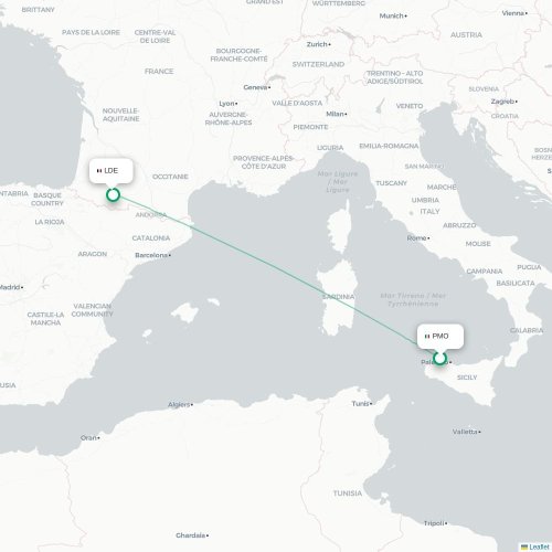 Mapa lotu bezpośredniego Palermo – Lourdes