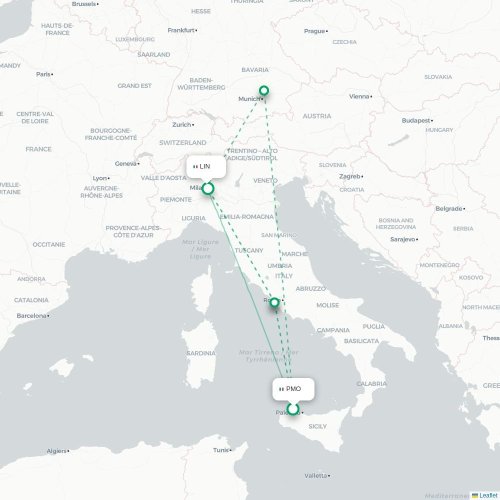 Palermo - Milano karta över direktflyg