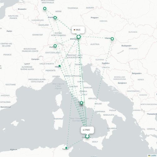 Palermo - München direct flight map