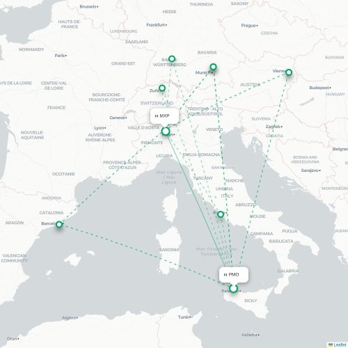 Mapa lotu bezpośredniego Palermo – Mediolan