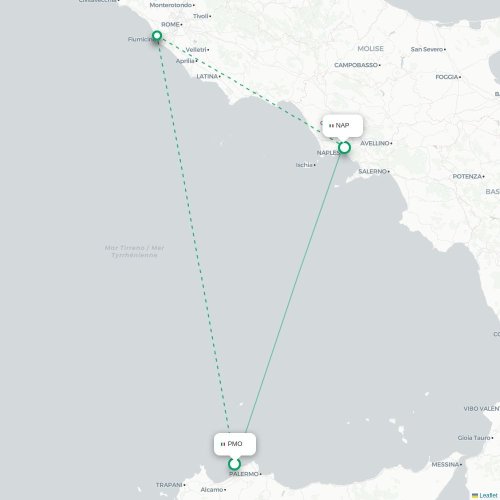 Mapa lotu bezpośredniego Palermo – Neapol