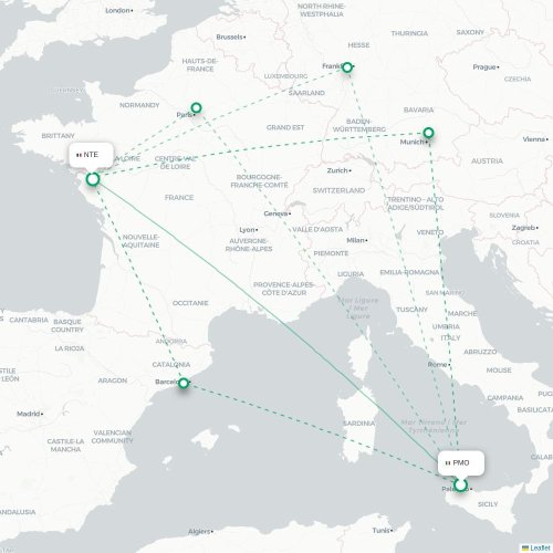 Mapa de vuelo directo Palermo - Nantes