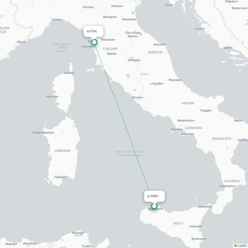 Mapa lotu bezpośredniego Palermo – Piza
