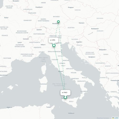 Mapa lotu bezpośredniego Palermo – Werona
