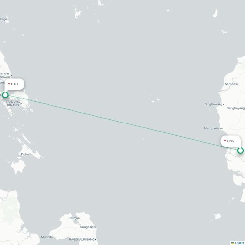 Mapa lotu bezpośredniego Pontianak – Batam