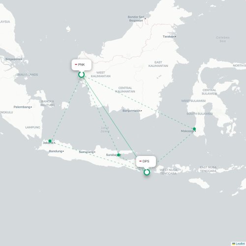 Mapa lotu bezpośredniego Pontianak – Denpasar