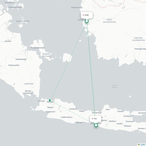 Mapa lotu bezpośredniego Pontianak – Yogyakarta