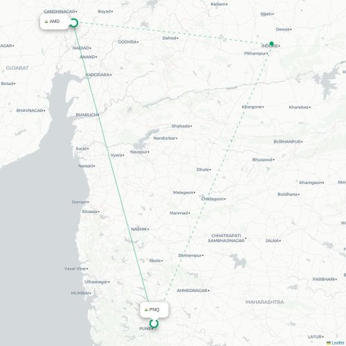 Pune – Ahmedabad suoran lennon kartta