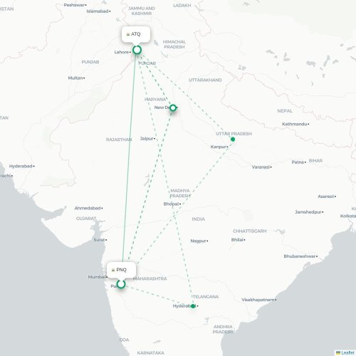 Mapa de vuelo directo Pune - Amritsar