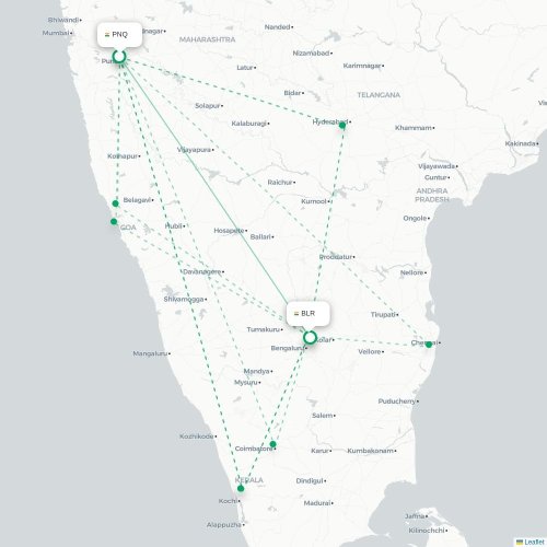 Pune – Bangalore suoran lennon kartta