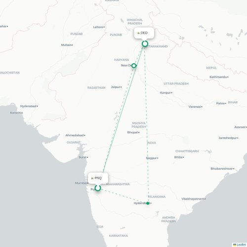 Mapa lotu bezpośredniego Pune – Dehradun