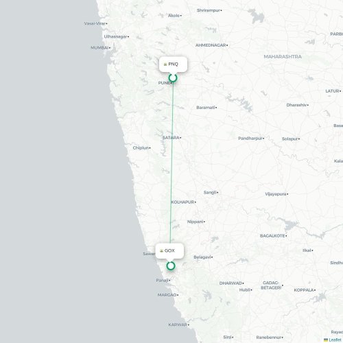 Pune – Pernem suoran lennon kartta