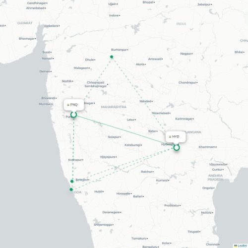 Pune – Hyderabad suoran lennon kartta