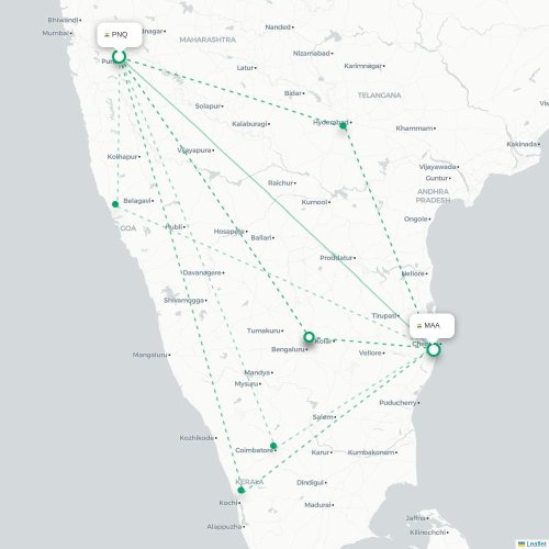 Pune – Chennai suoran lennon kartta