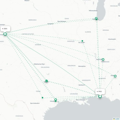 Mapa de vuelo directo Pensacola - Denver