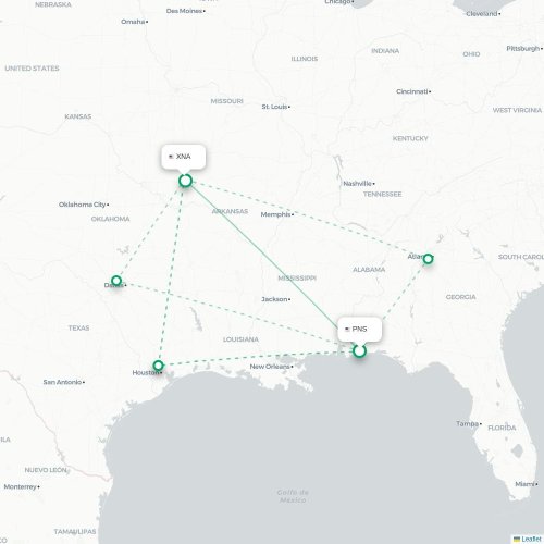 Mapa de vuelo directo Pensacola - Fayetteville