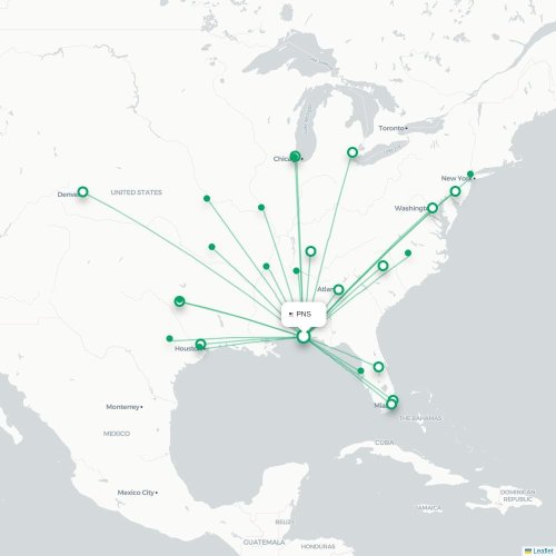 Mapa de vuelo directo Pensacola - Charlotte