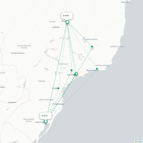 Porto Alegre - Brasilia karta över direktflyg