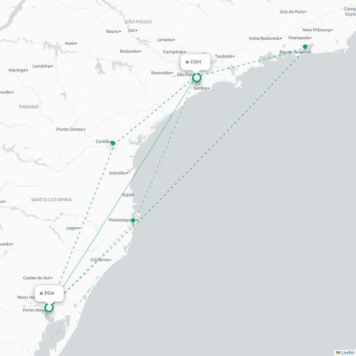 Porto Alegre - Sao Paulo karta över direktflyg