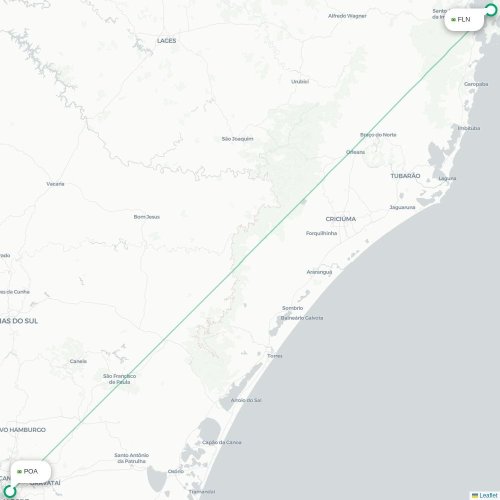 Mapa lotu bezpośredniego Porto Alegre – Florianópolis