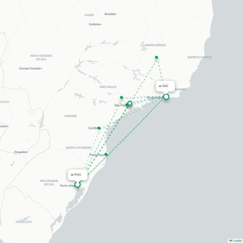 Porto Alegre - Rio de Janeiro, Alla flygplatser karta över direktflyg