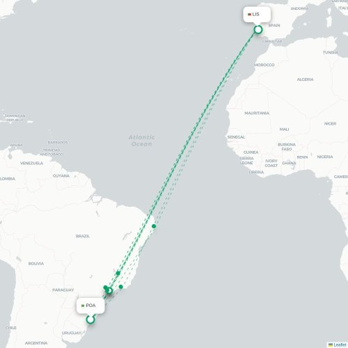 Porto Alegre - Lissabon karta över direktflyg