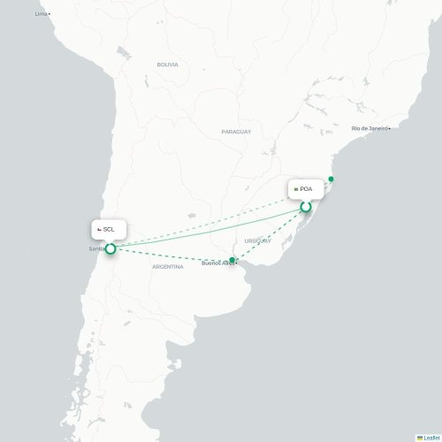 Porto Alegre - Santiago karta över direktflyg