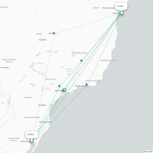 Porto Alegre - Salvador karta över direktflyg