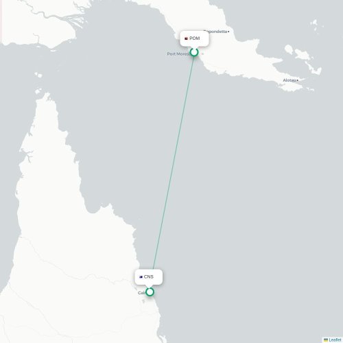 Port Moresby - Cairns kort over direkte fly