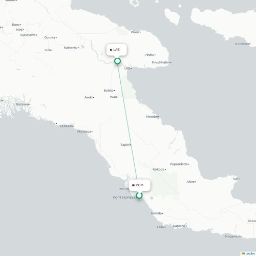 Mapa lotu bezpośredniego Port Moresby – Lae