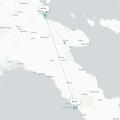 Mapa lotu bezpośredniego Port Moresby – Madang