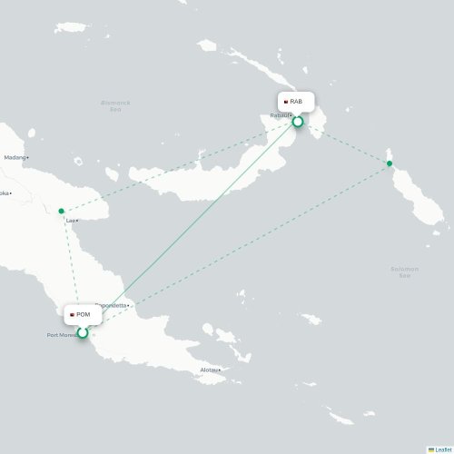 Mapa lotu bezpośredniego Port Moresby – Rabaul