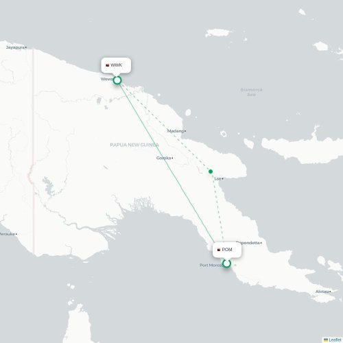 Mapa lotu bezpośredniego Port Moresby – Wewak