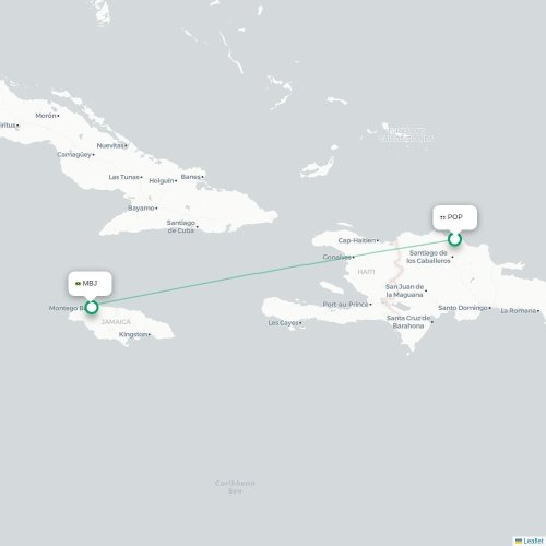 Puerto Plata - Montego Bay kaart van rechtstreekse vlucht