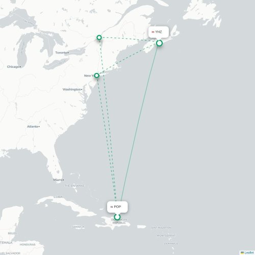 Mapa de vuelo directo San Felipe de Puerto Plata - Halifax
