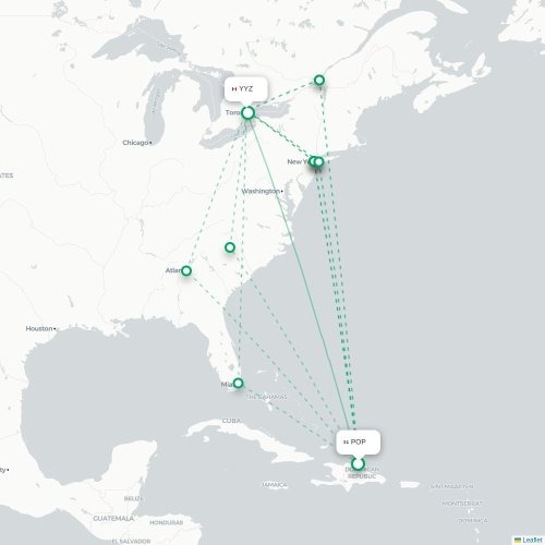Mapa de vuelo directo San Felipe de Puerto Plata - Toronto