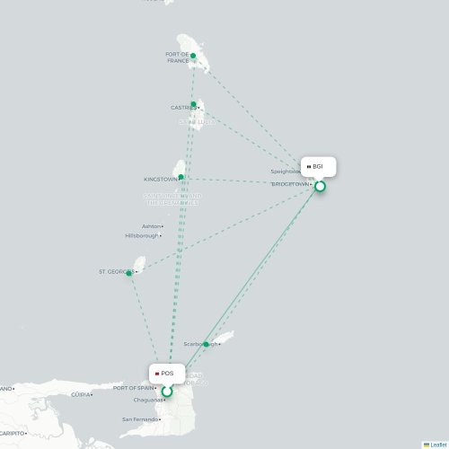 Mapa lotu bezpośredniego Port-of-Spain – Bridgetown