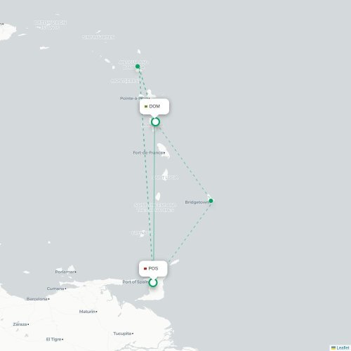 Mapa lotu bezpośredniego Port-of-Spain – Roseau
