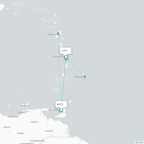Mapa lotu bezpośredniego Port-of-Spain – Fort-de-France