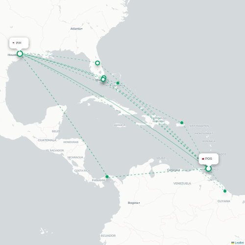 Mapa lotu bezpośredniego Port-of-Spain – Houston