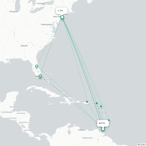Mapa lotu bezpośredniego Port-of-Spain – Nowy Jork