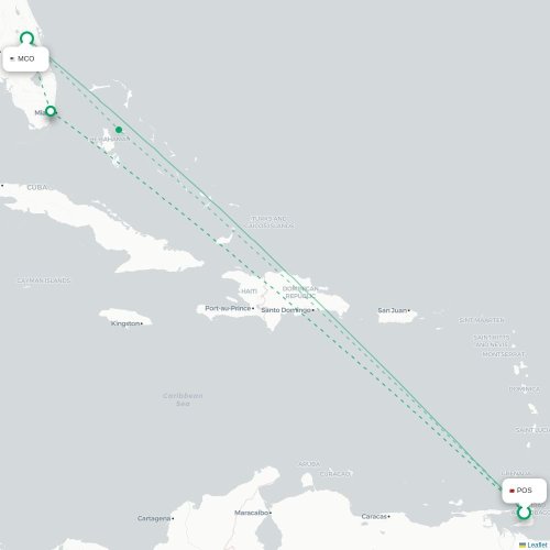Mapa lotu bezpośredniego Port-of-Spain – Orlando