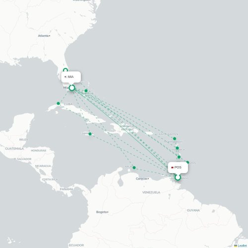 Mapa lotu bezpośredniego Port-of-Spain – Miami